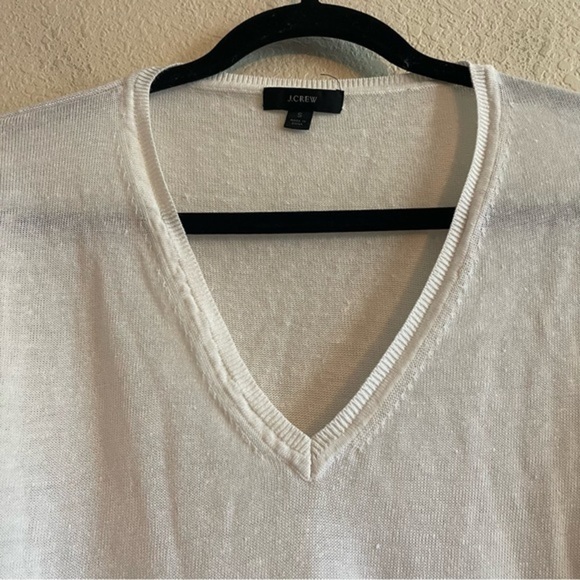 J.CREW Side Button Linen Blend V-neck Sweater in White Women's Size Small - Picture 4 of 9